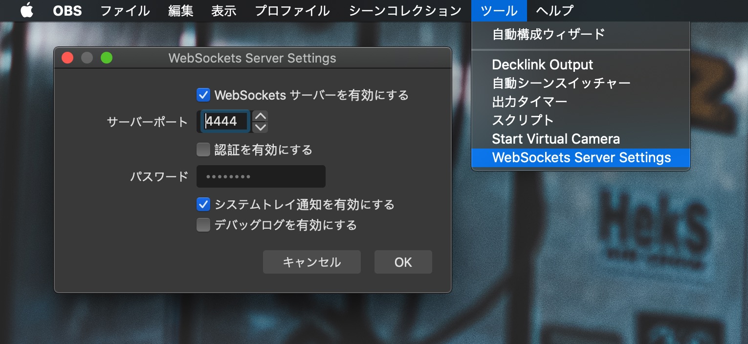 メニューバー＞WebSockets Server Settings